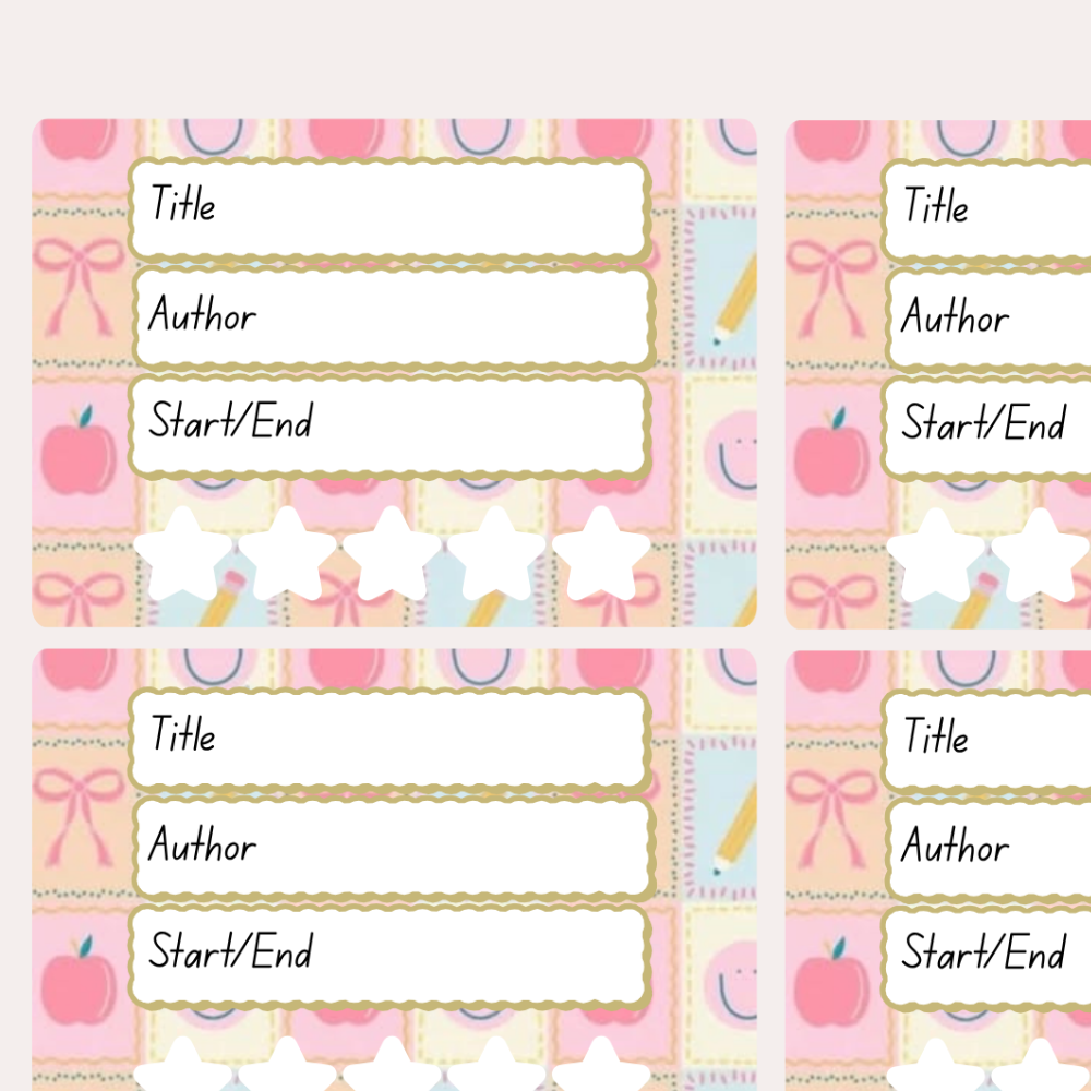 A book review sticker sheet against a pink background