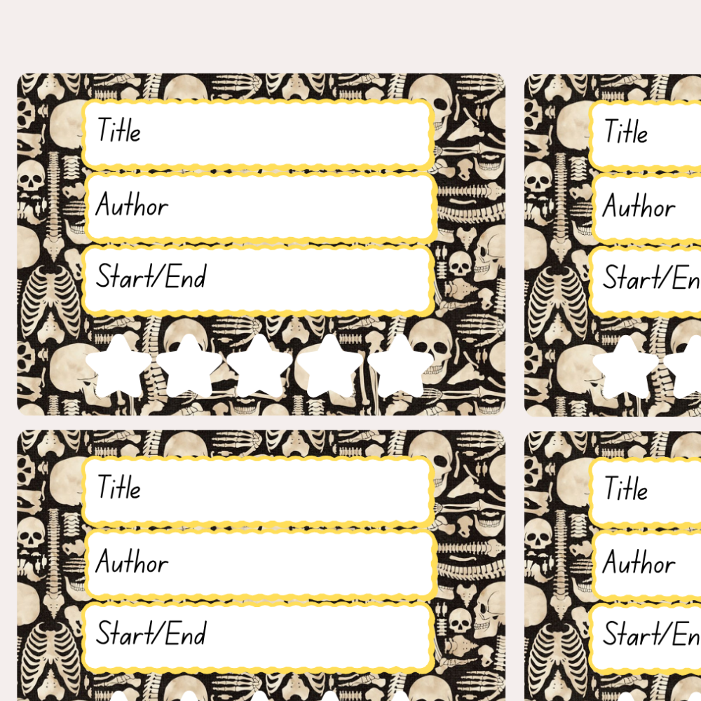 A book review sticker sheet against a pink background