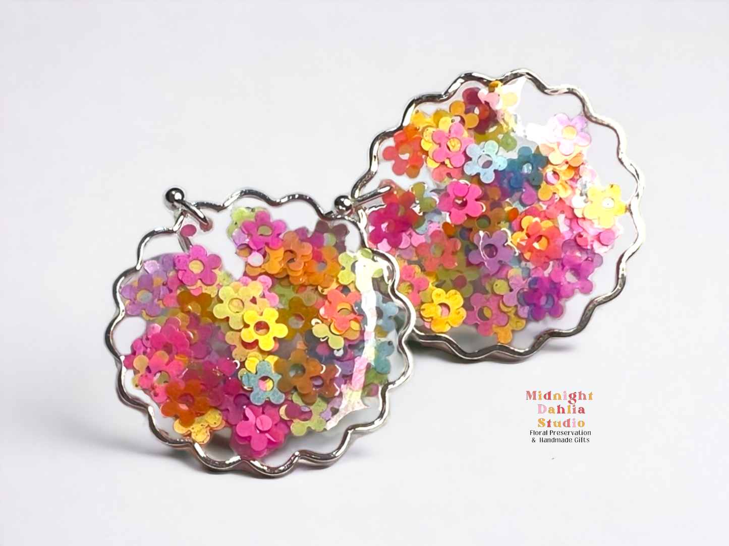 Mini Flower Confetti Wavy Circle Dangles | ON SALE