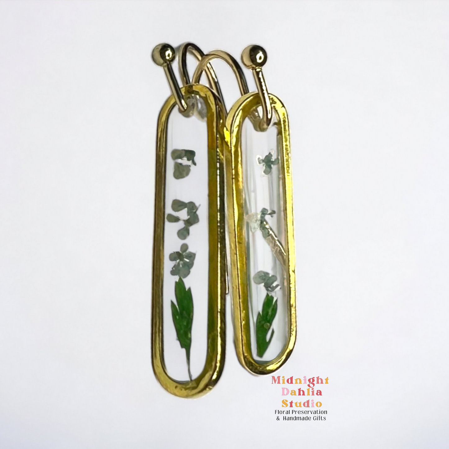 Mini Blue and Green Oval Gold Dangle Earrings. Great gift for women woman and teens.