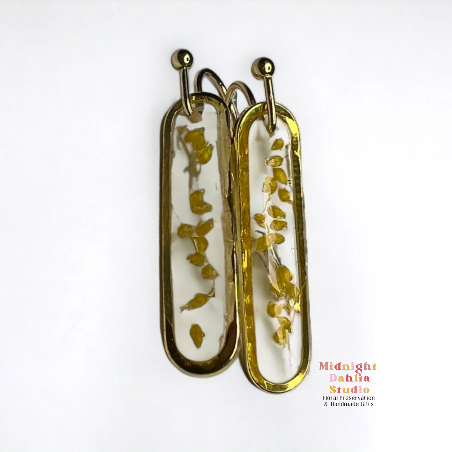Mini Yellow Oval Gold Dangle Earrings. Great gift for women woman and teens.