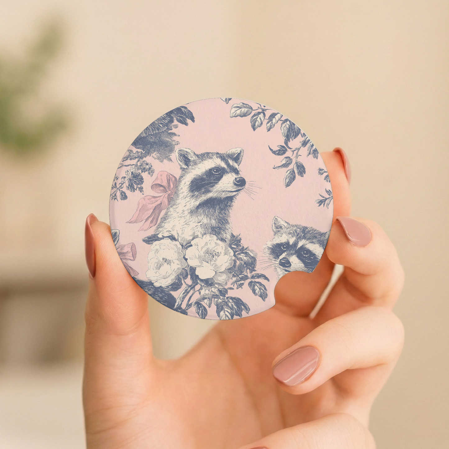 Raccoon Floral Car Coaster Set