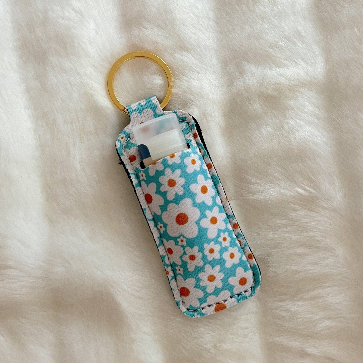 Lip Balm Holder Keychain | Blue Daisy
