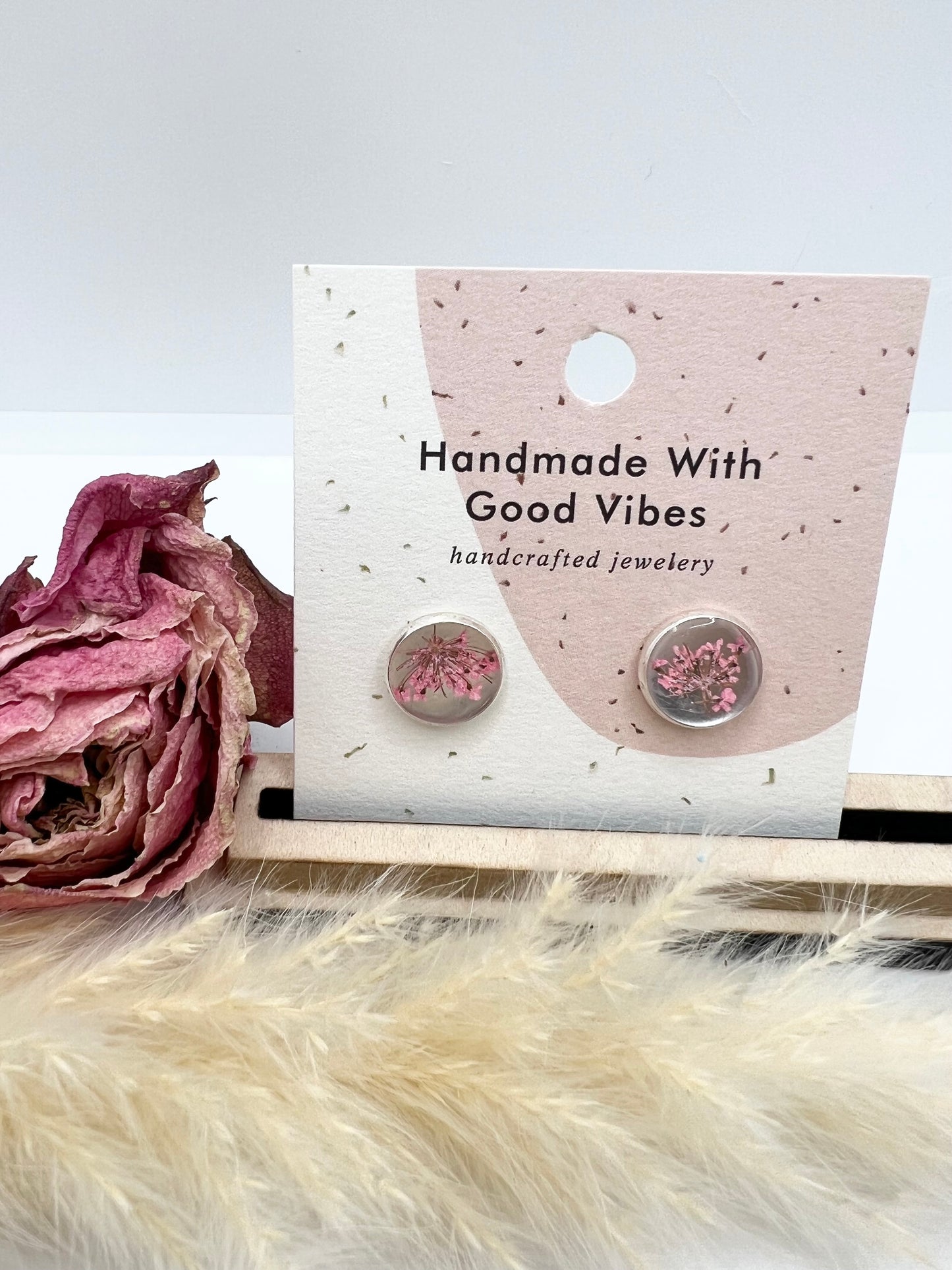 Round Sterling Silver Flower Studs