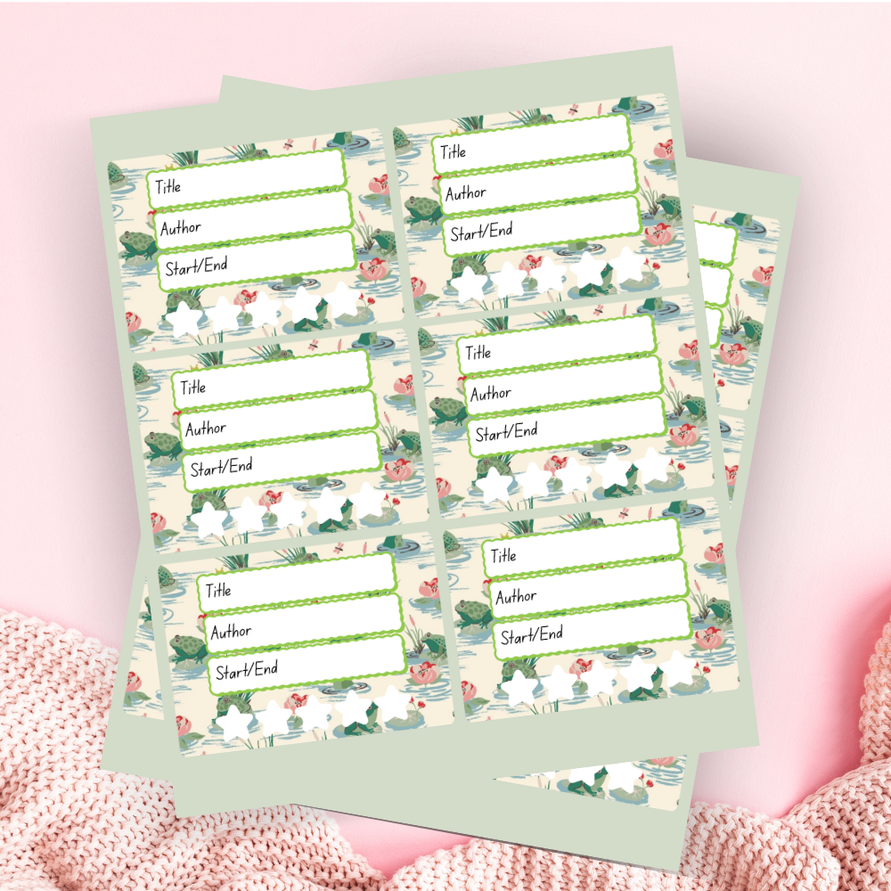 A book review sticker sheet against a pink background