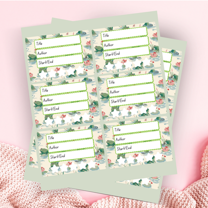 A book review sticker sheet against a pink background