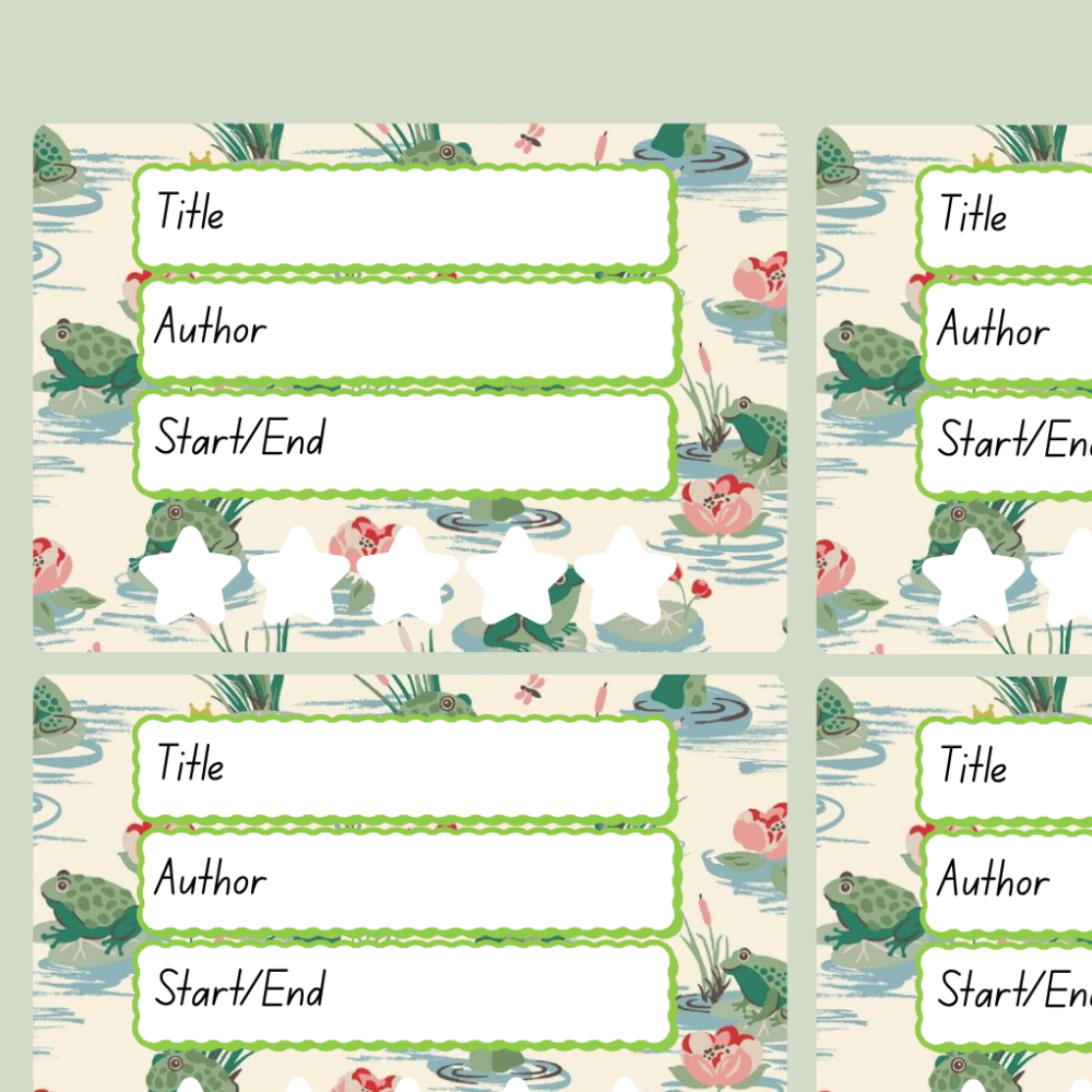 A book review sticker sheet against a pink background