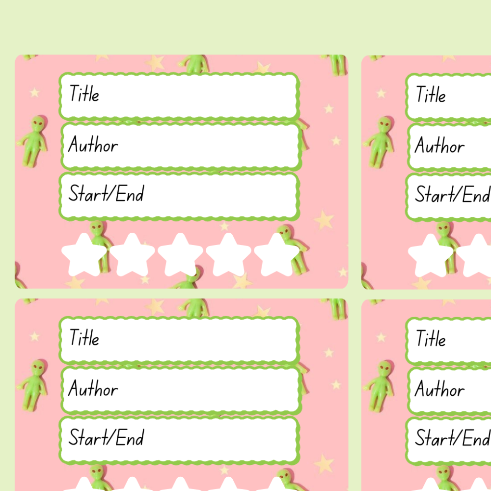 A book review sticker sheet against a pink background