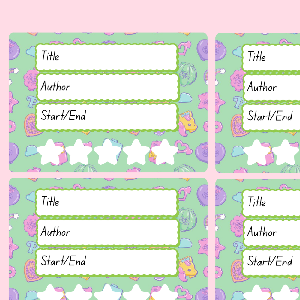 A book review sticker sheet against a pink background