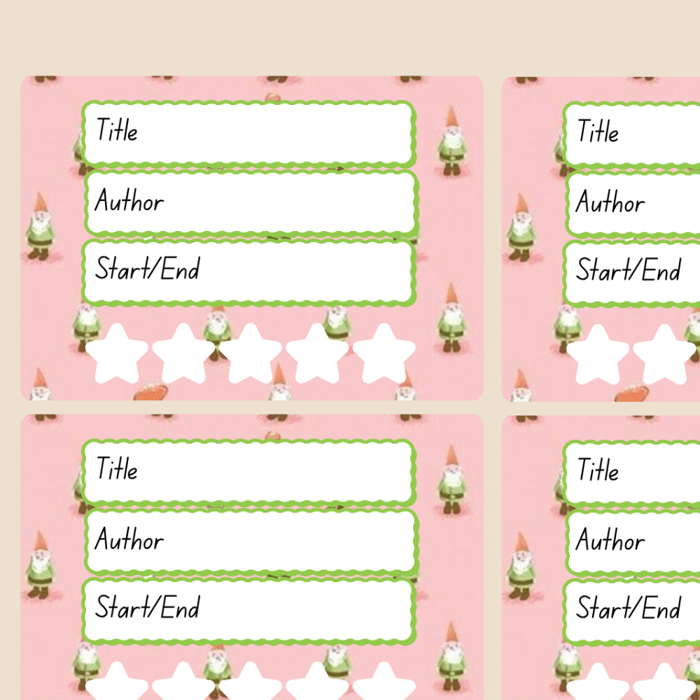 A book review sticker sheet against a pink background