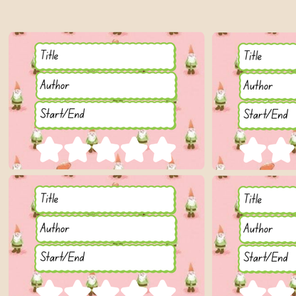 A book review sticker sheet against a pink background