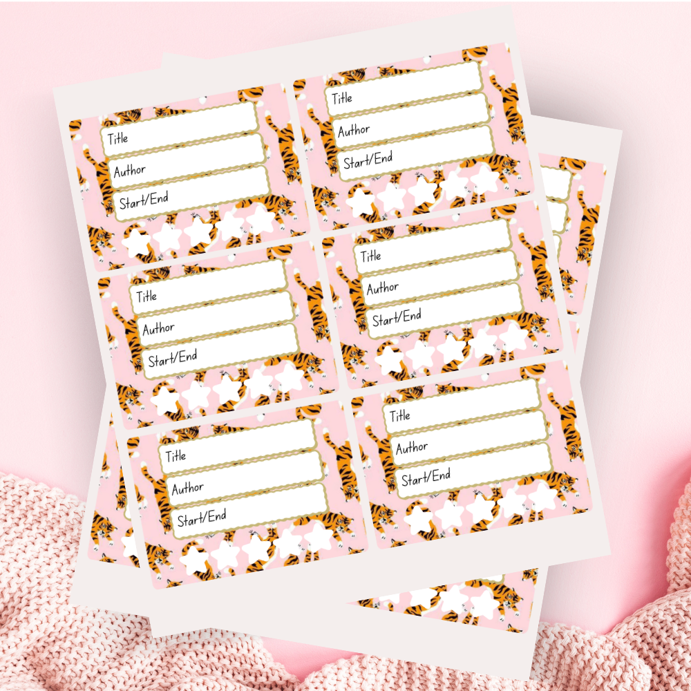 A book review sticker sheet against a pink background