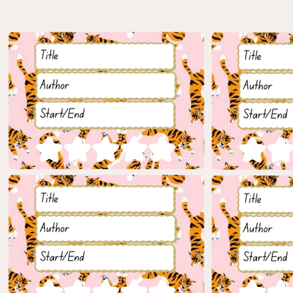 A book review sticker sheet against a pink background