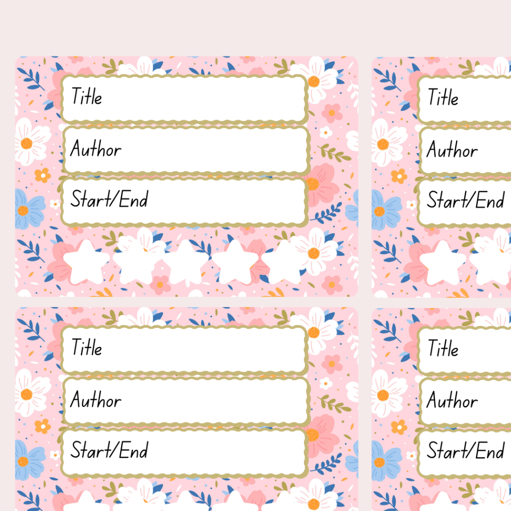 A book review sticker sheet against a pink background