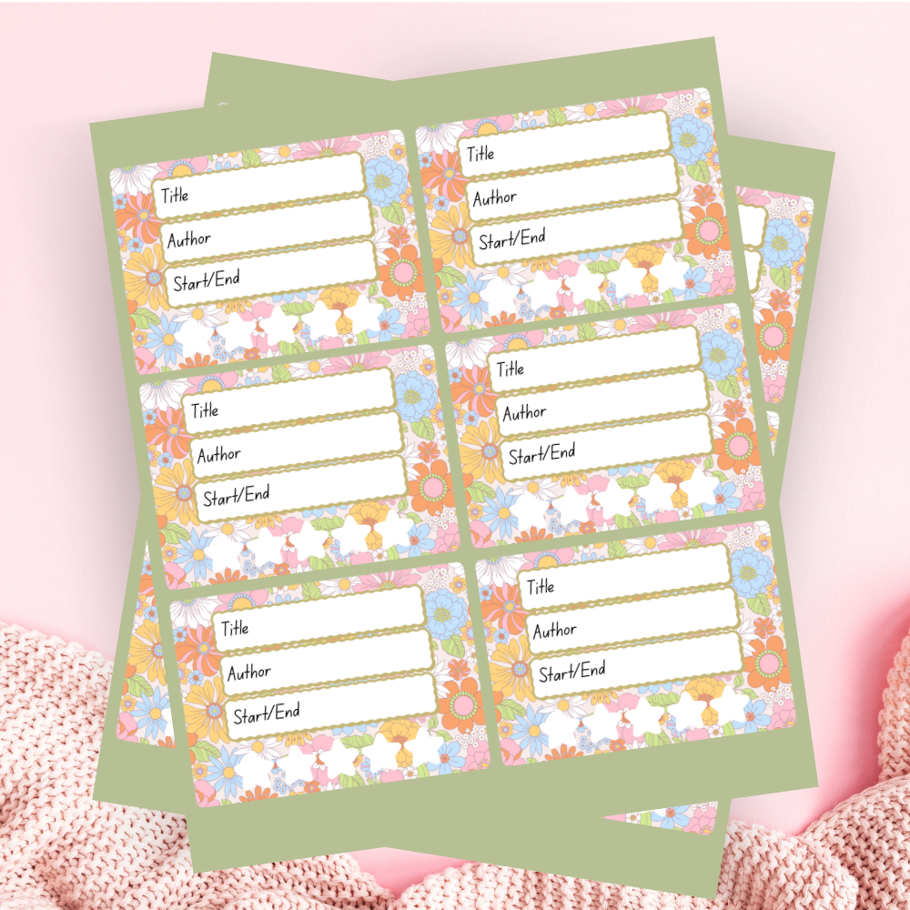 A book review sticker sheet against a pink background
