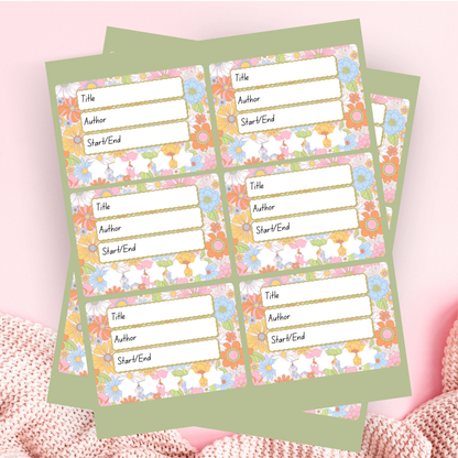 A book review sticker sheet against a pink background
