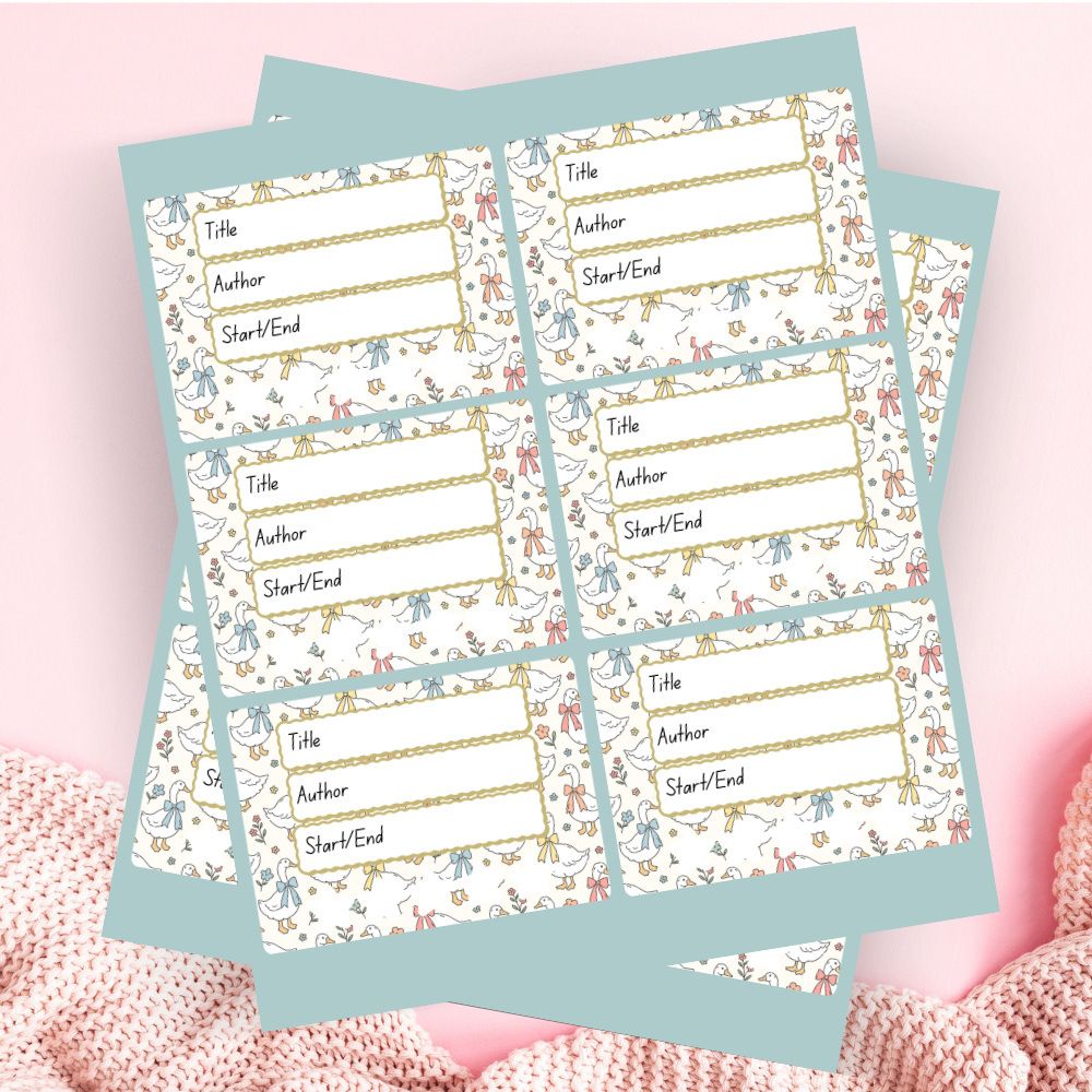 A book review sticker sheet against a pink background