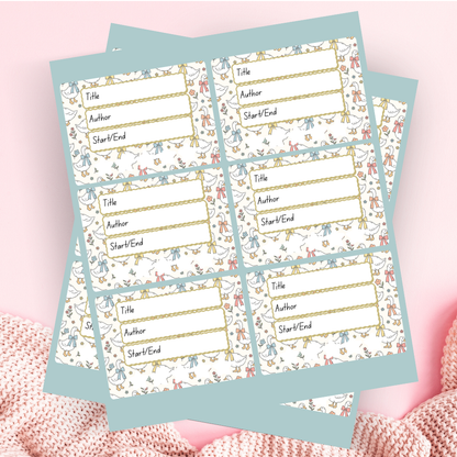 A book review sticker sheet against a pink background