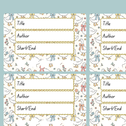 A book review sticker sheet against a pink background