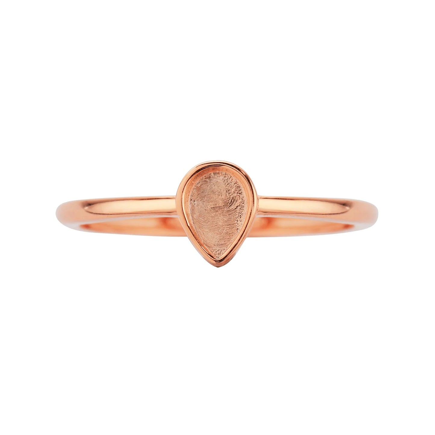 Rose gold ring with a teardrop-shaped gemstone on a white background