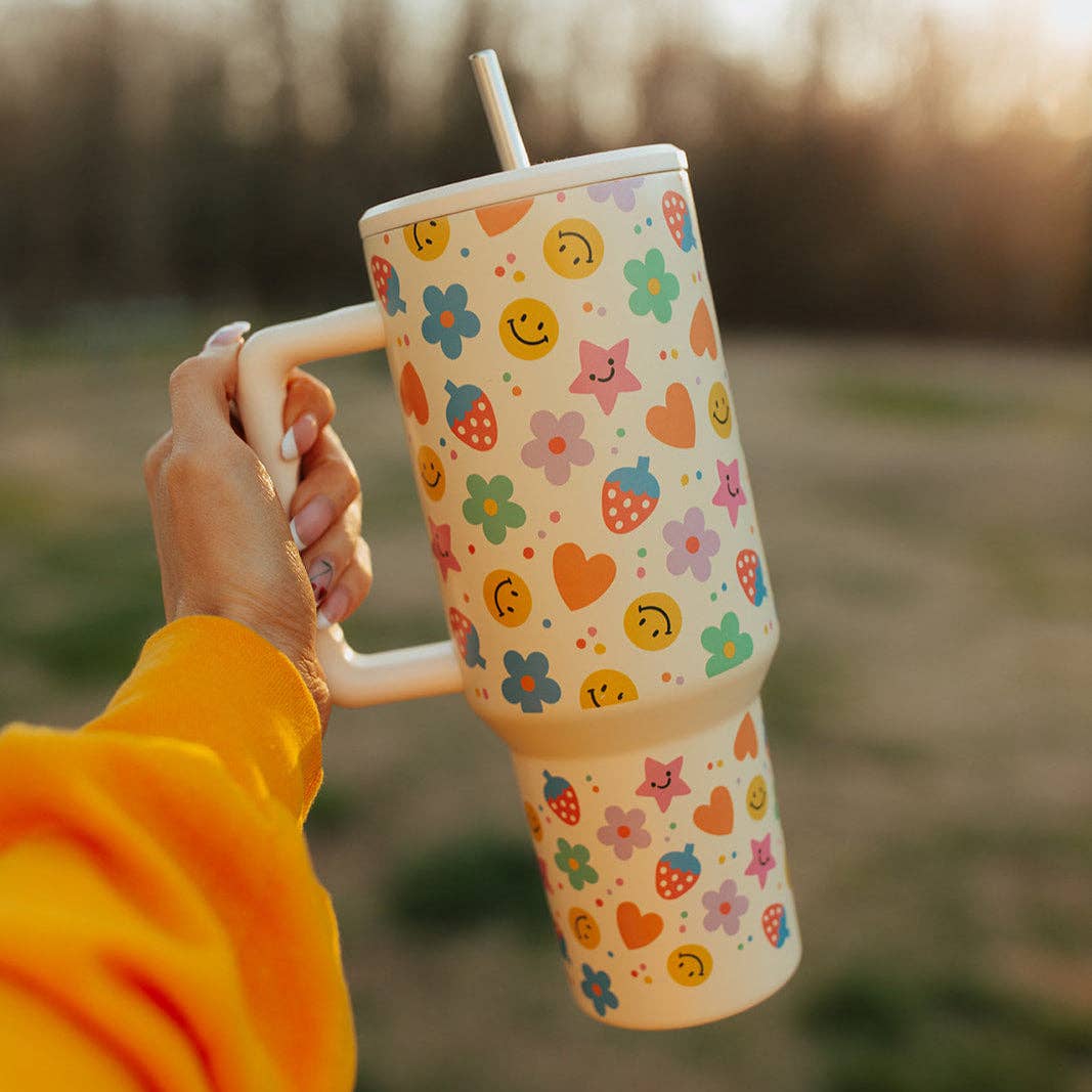 40oz Tumbler with Lid and Straw | Happy Strawberries on Cream