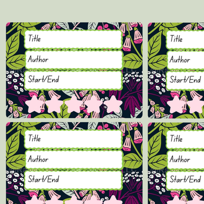 A book review sticker sheet against a pink background
