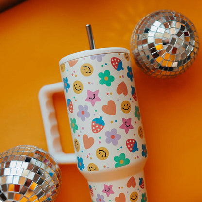 40oz Tumbler with Lid and Straw | Happy Strawberries on Cream