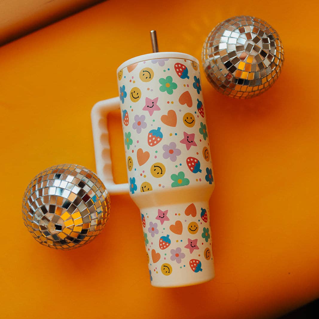 40oz Tumbler with Lid and Straw | Happy Strawberries on Cream