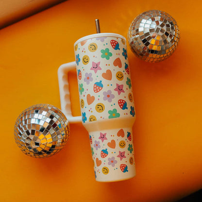 40oz Tumbler with Lid and Straw | Happy Strawberries on Cream