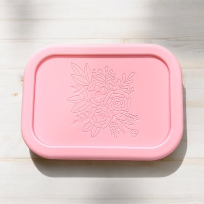 Engraved Silicone Bento Box - Pink Flowers