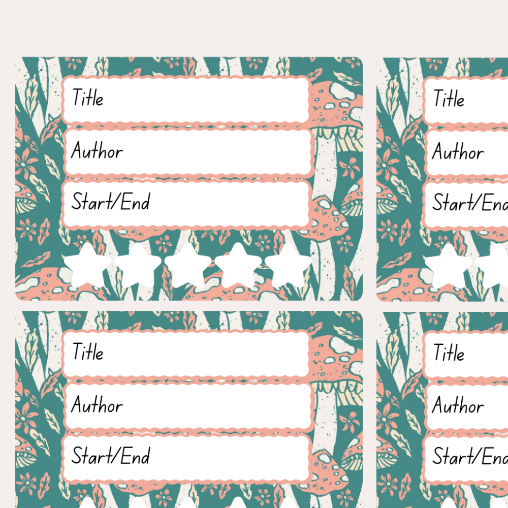 A book review sticker sheet against a pink background