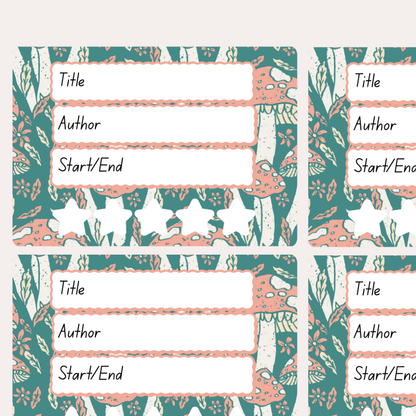A book review sticker sheet against a pink background