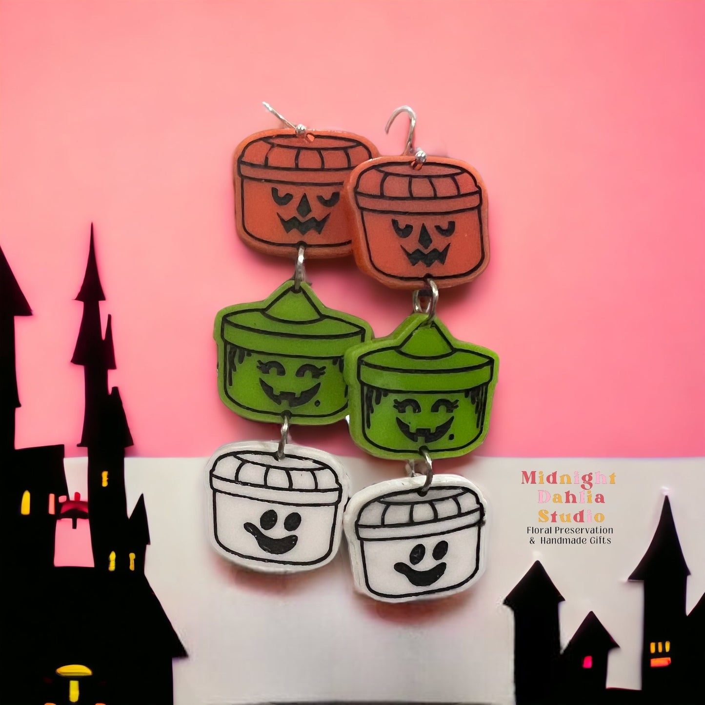 Trick-Or-Trio Retro Halloween Bucket Dangles