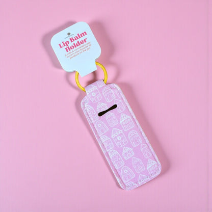 Lip Balm Keychain Holder - Pink Gingerbread Houses
