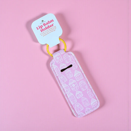 Lip Balm Keychain Holder - Pink Gingerbread Houses