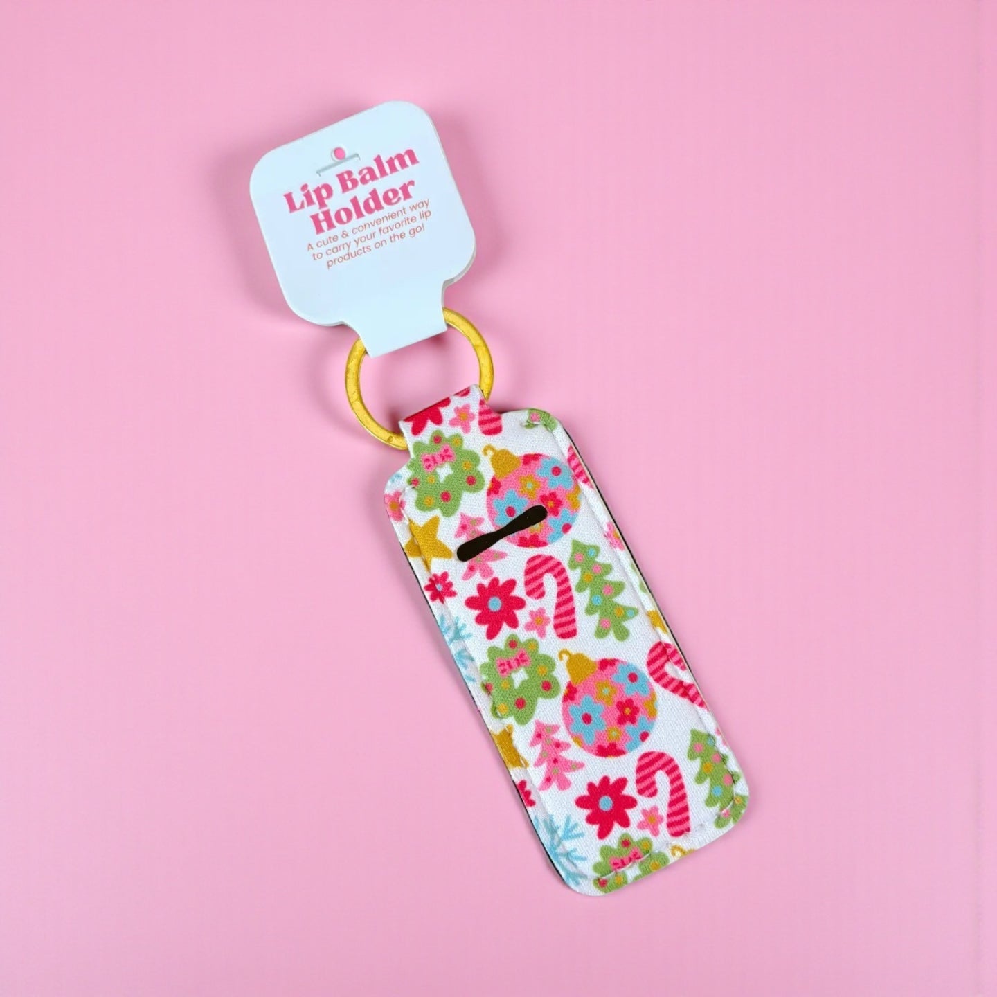Lip Balm Keychain Holder - Pink Christmas