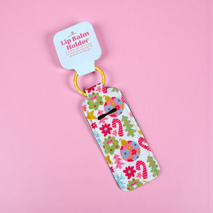 Lip Balm Keychain Holder - Pink Christmas
