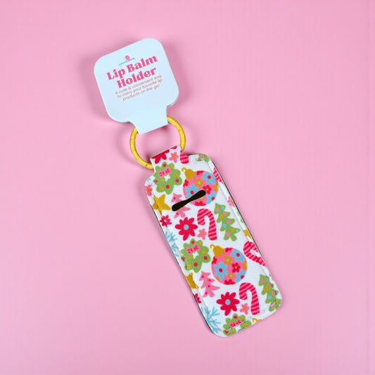 Lip Balm Keychain Holder - Pink Christmas
