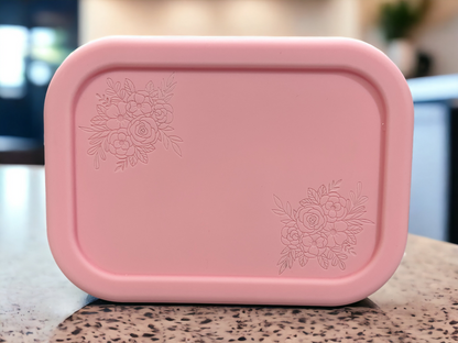 Engraved Silicone Bento Box - Pink Flowers