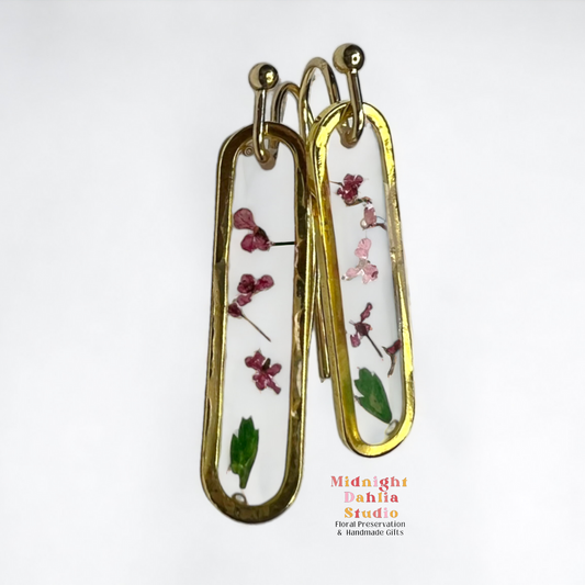 Mini Purple and Green Oval Gold Dangle Earrings.  Great gift for women woman and teens.