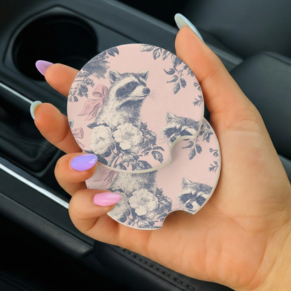 Raccoon Floral Car Coaster Set