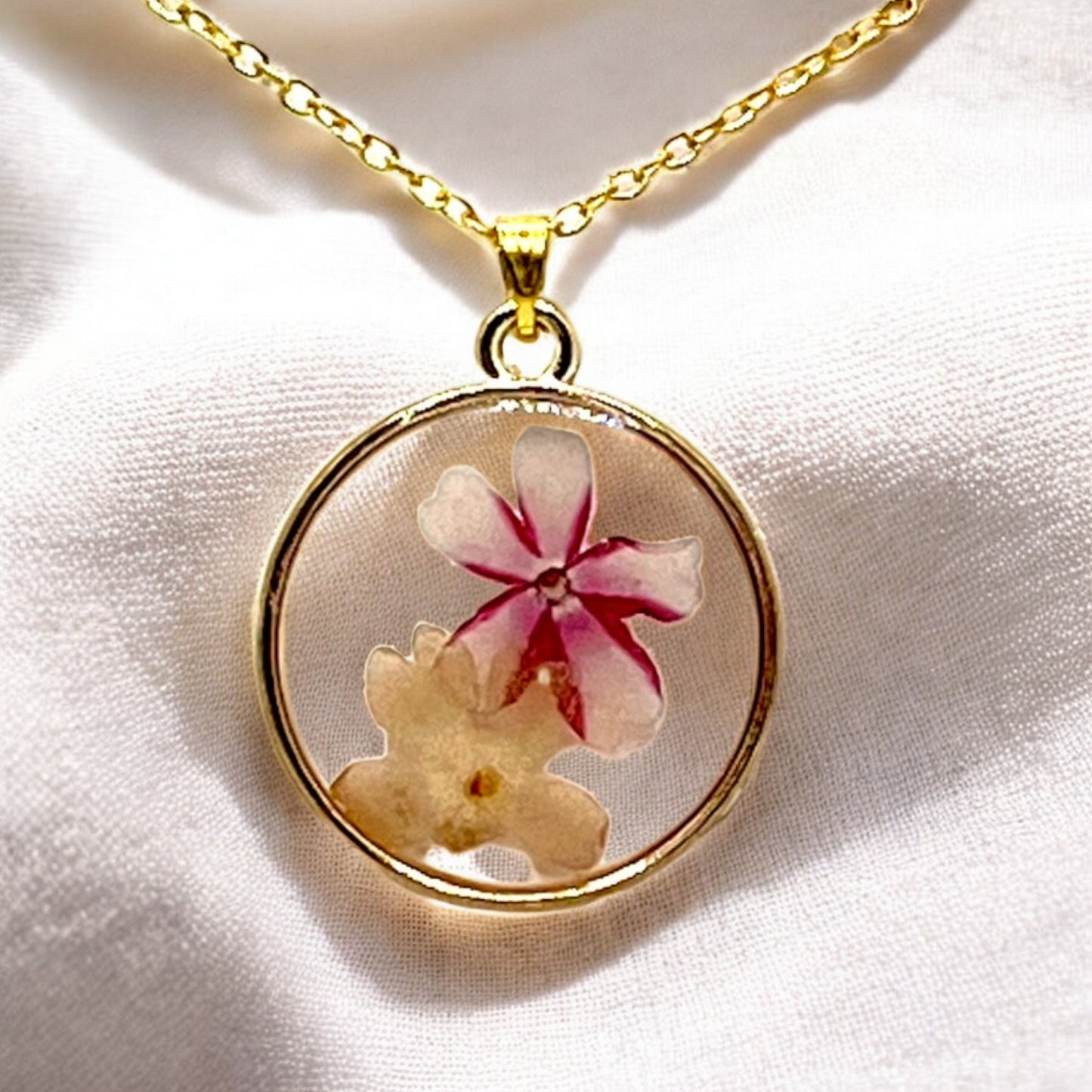 Purple and White Forget Me Not Real Pressed Flower Necklace.  Great gift for woman women teen.