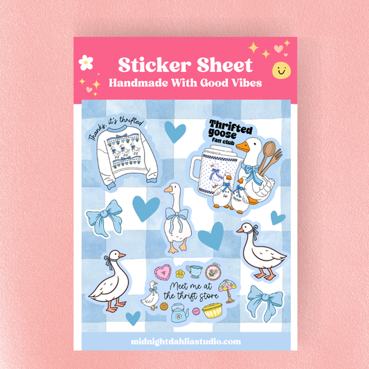Sticker sheet with illustrated items on a blue background