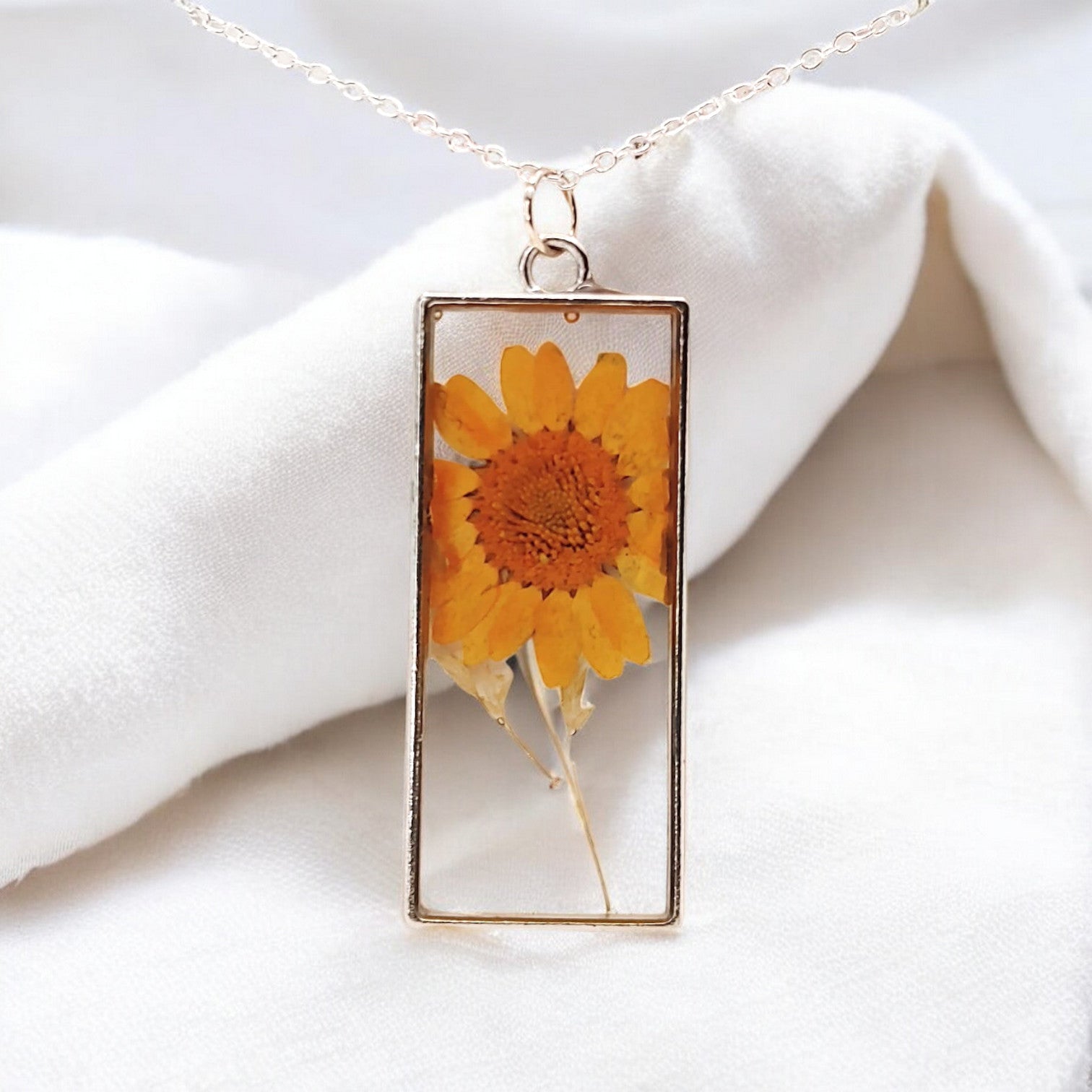 Yellow Daisy Real Pressed Flower Necklace.  Great gift for woman women teen.