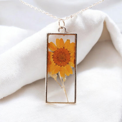 Yellow Daisy Real Pressed Flower Necklace.  Great gift for woman women teen.