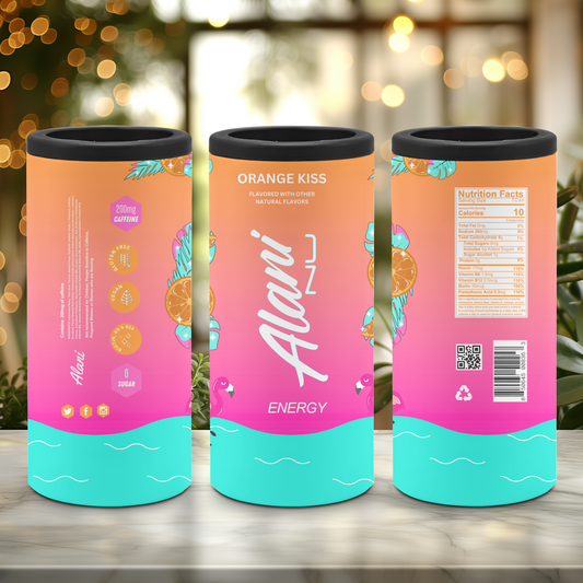 A slim can cooler set with a playful pattern