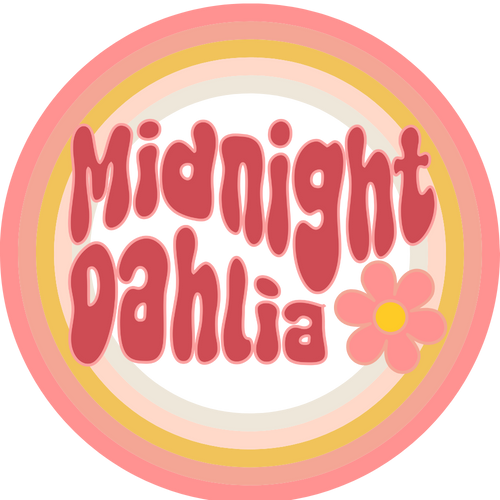 Logo with 'Midnight Dahlia' text and a flower on a circular background
