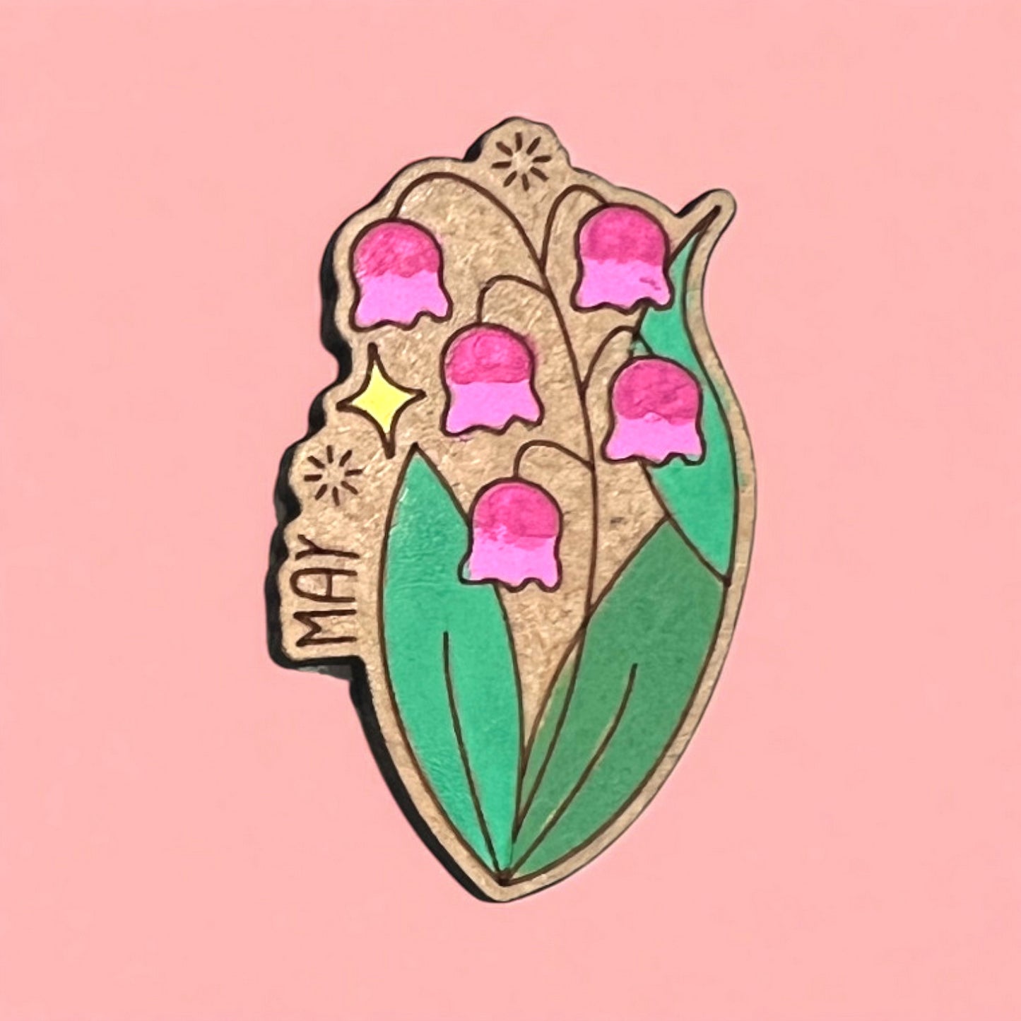 magnet with a cartoon style flower of each birth flower with the month typed on it, all hand-painted and laser cut