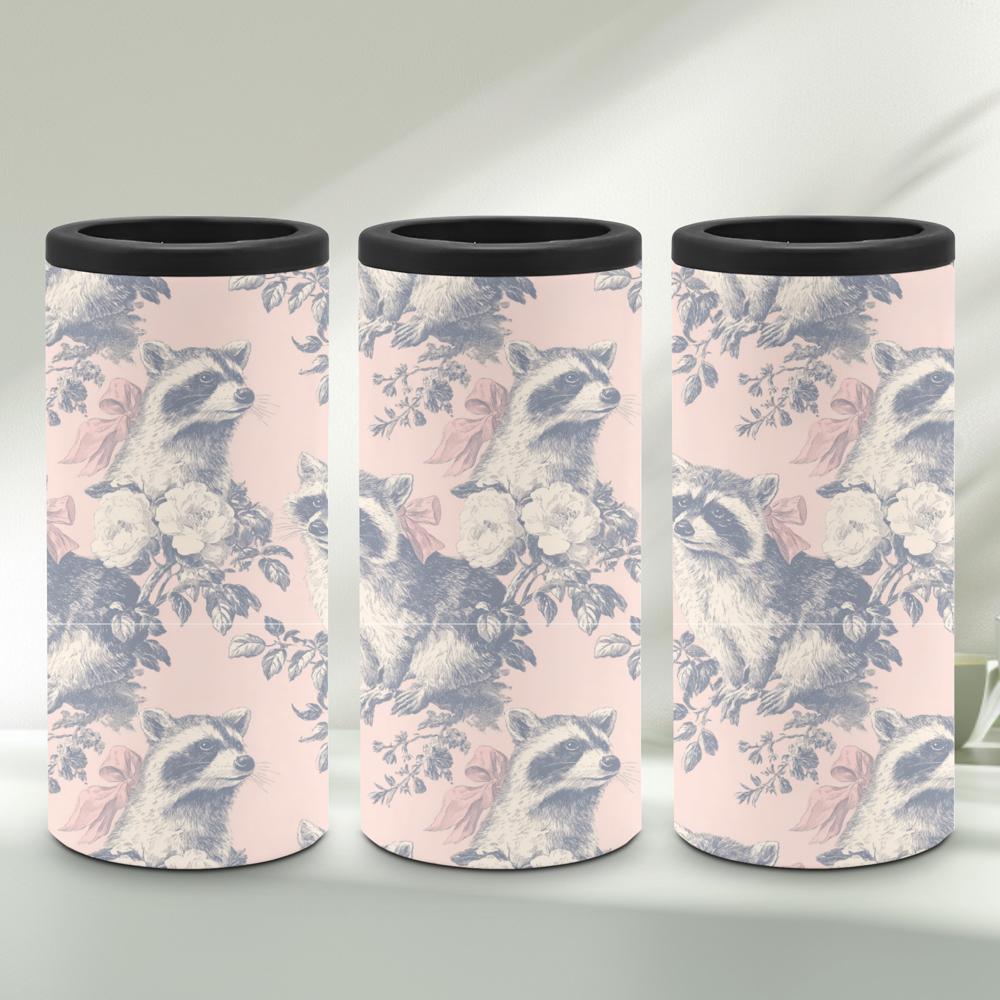 A slim can cooler set with a playful pattern