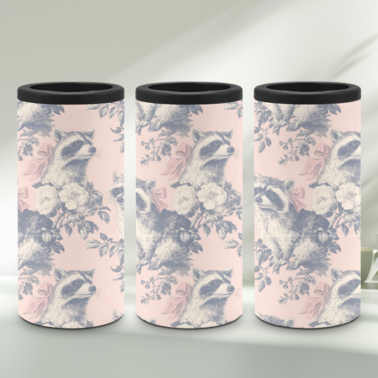 A slim can cooler set with a playful pattern